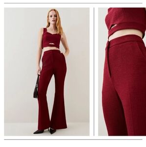 Karen Millen Red Boucle Kick Flare Trousers in Fig Size US 6 NWT Inseam 34"